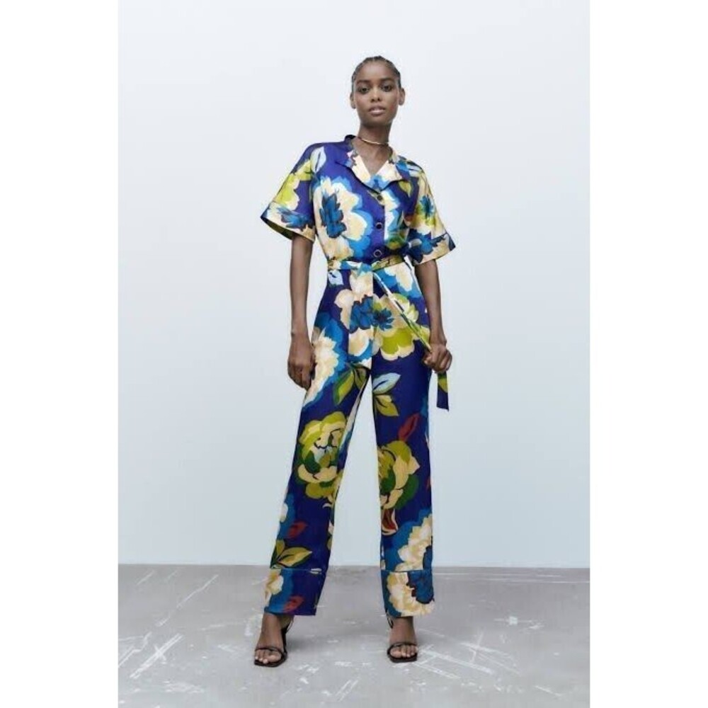 Zara Blue Floral Jumpsuit